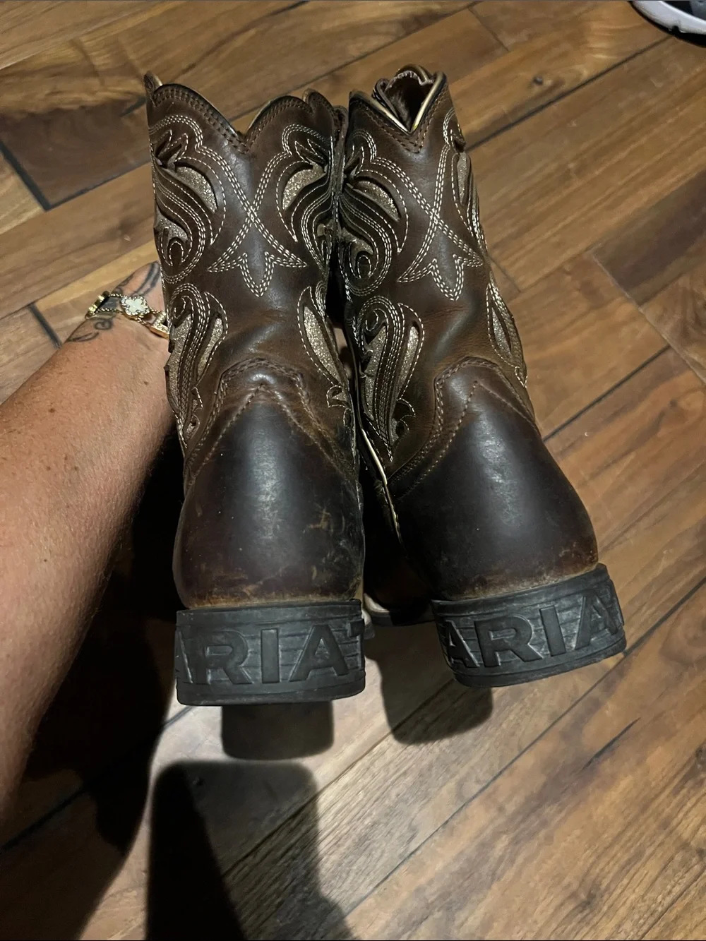 Ariat Brown Leather Kids Western Boots with Stitch Detail